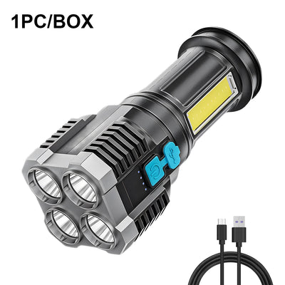 High Power LED Flashlights Camping Torch With 4 Lamp Beads And COB Side Light Rechargeable Portable Hand Lantern 4 Lighting Mode