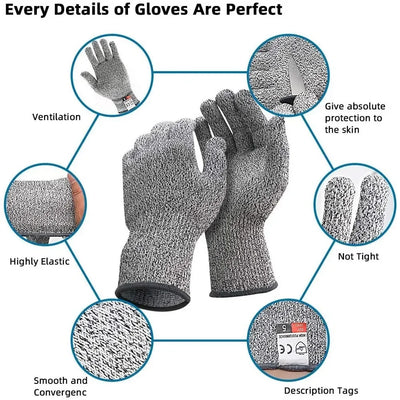 Grade 5 Cut-Resistant Kitchen Gloves – HPPE Protective Gloves for Glass Cutting, Scratch Resistance & Safety (Ideal for Gardener