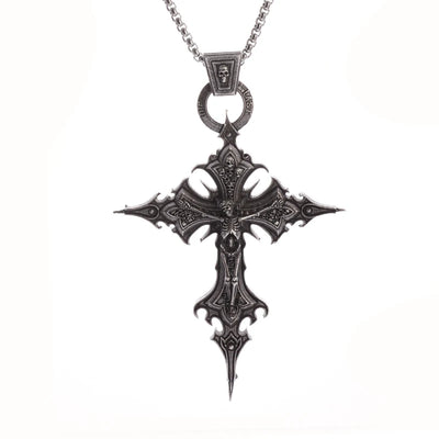 Vintage Gothic Skull Jesus Cross Pendant Necklace Catholic Jewelry for Men Punk Religious Amulet Necklace Vintage Gothic Skull J