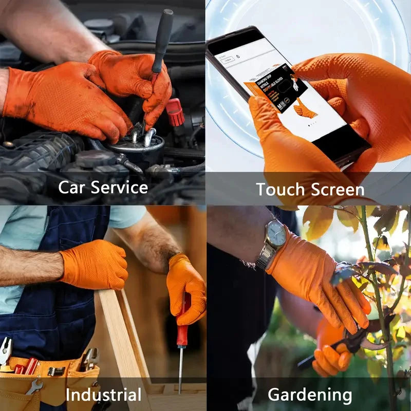 Heavy Duty Orange Nitrile Gloves 8Mil Industrial Disposable Gloves
