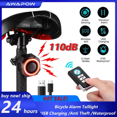 Awapow Bicycle Alarm Taillight Burglar Bike Light