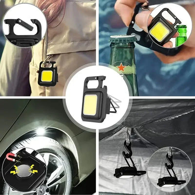 Rechargeable COB LED Keychain Flashlight Portable Magnetic Super Bright Torch for Camping Hiking Outdoor Use&Self-Defense Tool