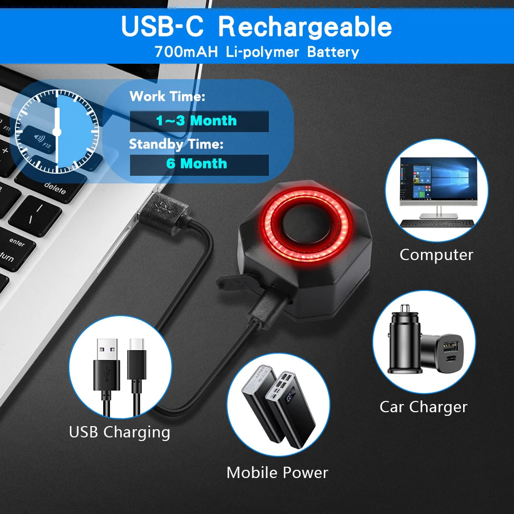 Awapow Bicycle Alarm Taillight Burglar Bike Light