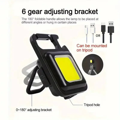 Rechargeable COB LED Keychain Flashlight Portable Magnetic Super Bright Torch for Camping Hiking Outdoor Use&Self-Defense Tool