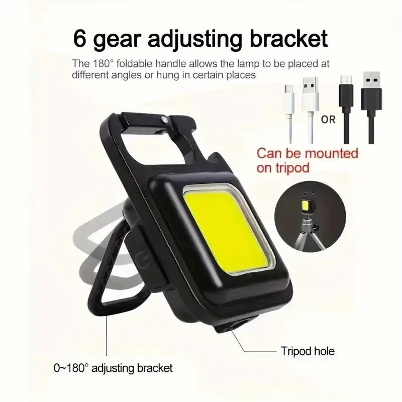 Rechargeable COB LED Keychain Flashlight Portable Magnetic Super Bright Torch for Camping Hiking Outdoor Use&Self-Defense Tool