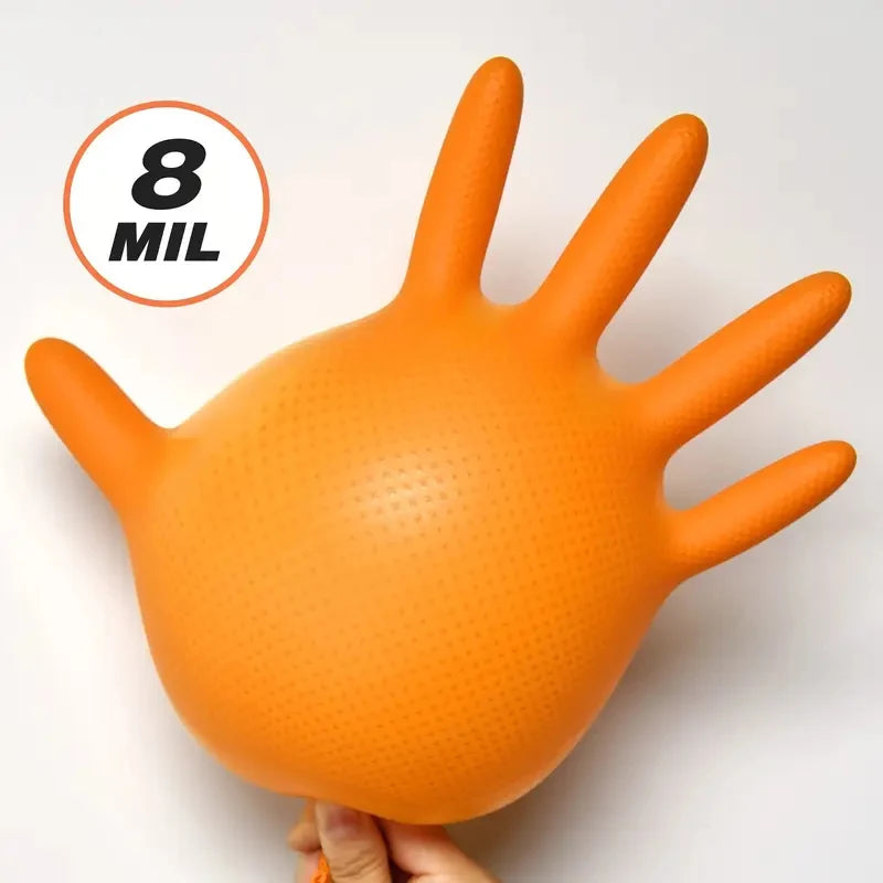 Heavy Duty Orange Nitrile Gloves 8Mil Industrial Disposable Gloves
