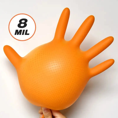 Heavy Duty Orange Nitrile Gloves 8Mil Industrial Disposable Gloves