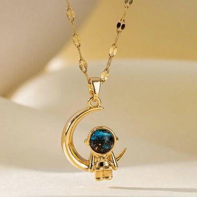 Exquisite Starry Sky Planet Light Necklace - Luxurious Stainless Steel Clavicle Chain with Stars And Moon Design for Versatile S