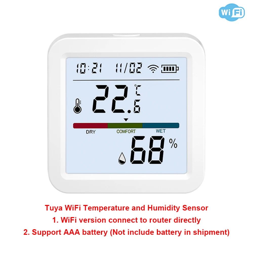 Tuya WiFi Temperature and Humidity Sensor Indoor Humidity Sensor Battery Powered APP Monitoring For Alexa Google Home Voice