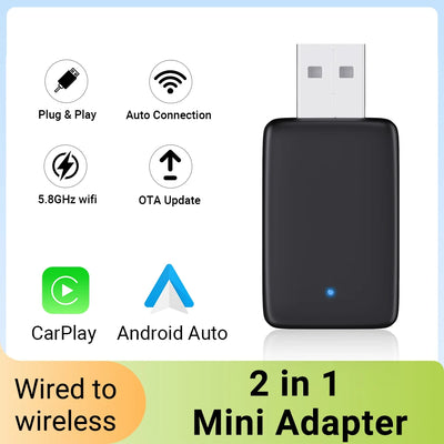 2025 2in1 Wireless Carplay&Android Auto Box 2in1 Wired to Wireless Dongle Automatic Connect Adapter Bluetooth Plug&Play Mini Box